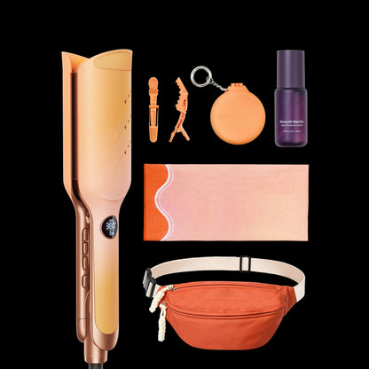 Power Wave Hair Crimper & Curling Wand for Beach Waves with Ionic Technology, Dual Voltage & Lightweight Design, Reducing Frizz & Damage, Perfect for Travel