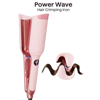 Power Wave Hair Crimper & Curling Wand for Beach Waves with Ionic Technology, Dual Voltage & Lightweight Design, Reducing Frizz & Damage, Perfect for Travel