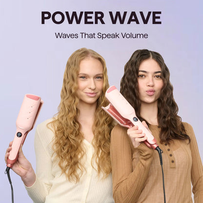Power Wave Hair Crimper & Curling Wand for Beach Waves with Ionic Technology, Dual Voltage & Lightweight Design, Reducing Frizz & Damage, Perfect for Travel