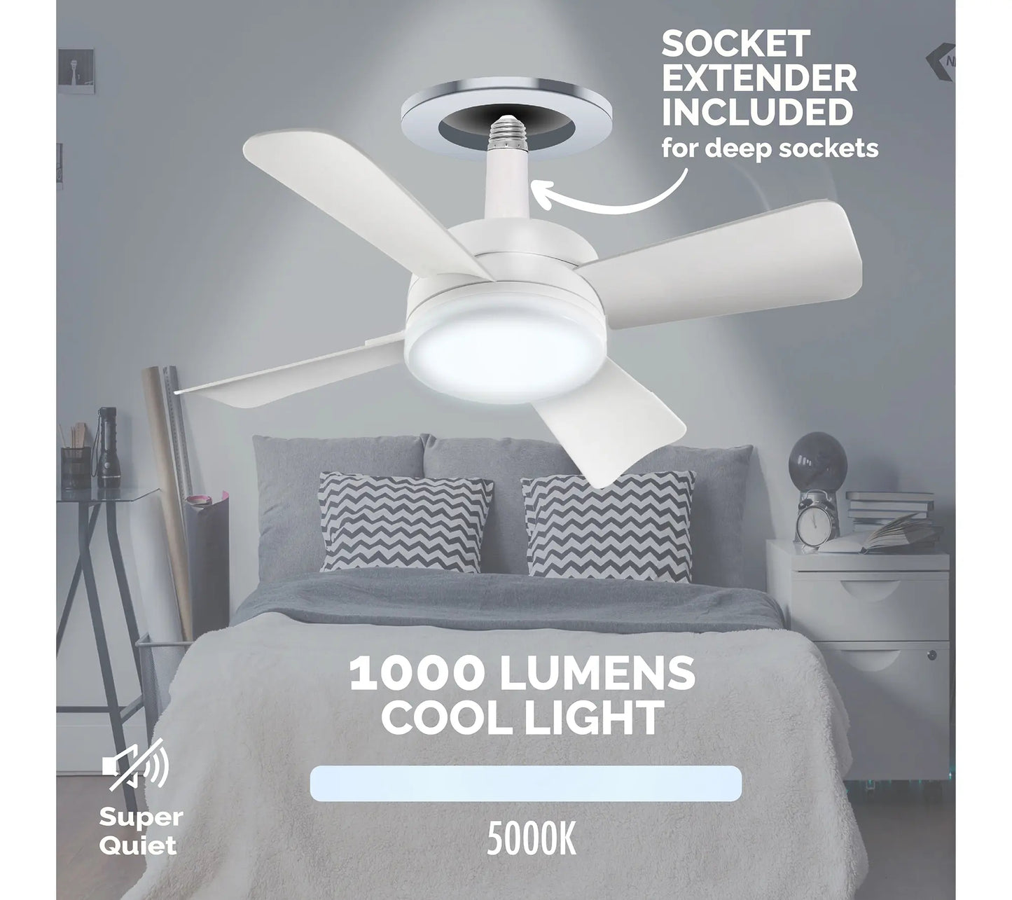Bell & Howell 2-in-1 Socket Ceiling 3 Speed Fan & LED Light with Remote