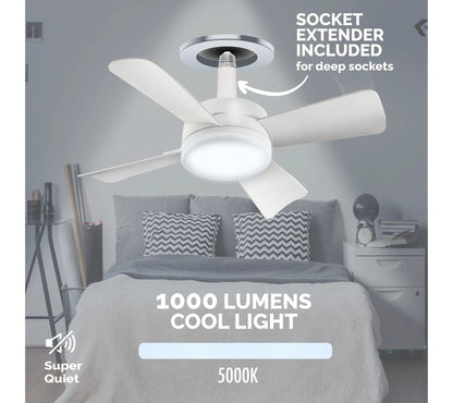 Bell & Howell 2-in-1 Socket Ceiling 3 Speed Fan & LED Light with Remote