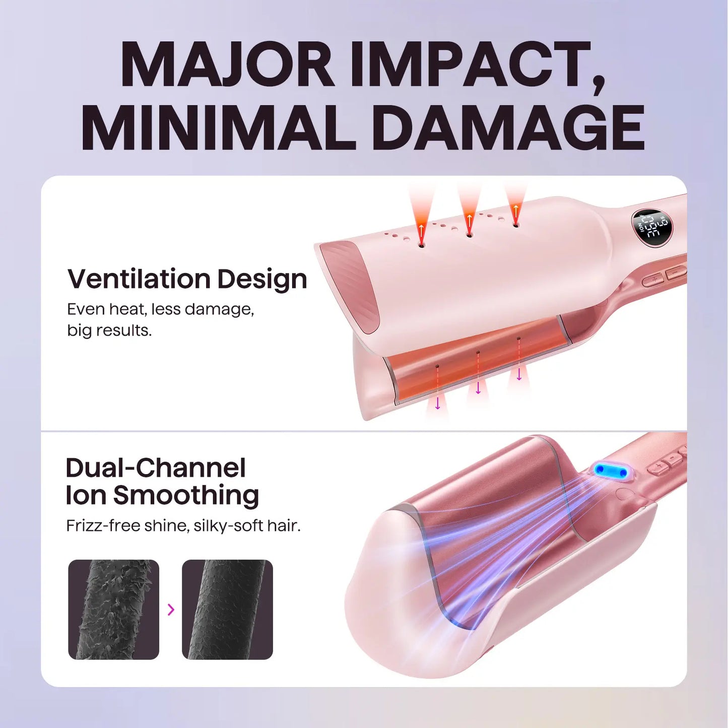 Power Wave Hair Crimper & Curling Wand for Beach Waves with Ionic Technology, Dual Voltage & Lightweight Design, Reducing Frizz & Damage, Perfect for Travel
