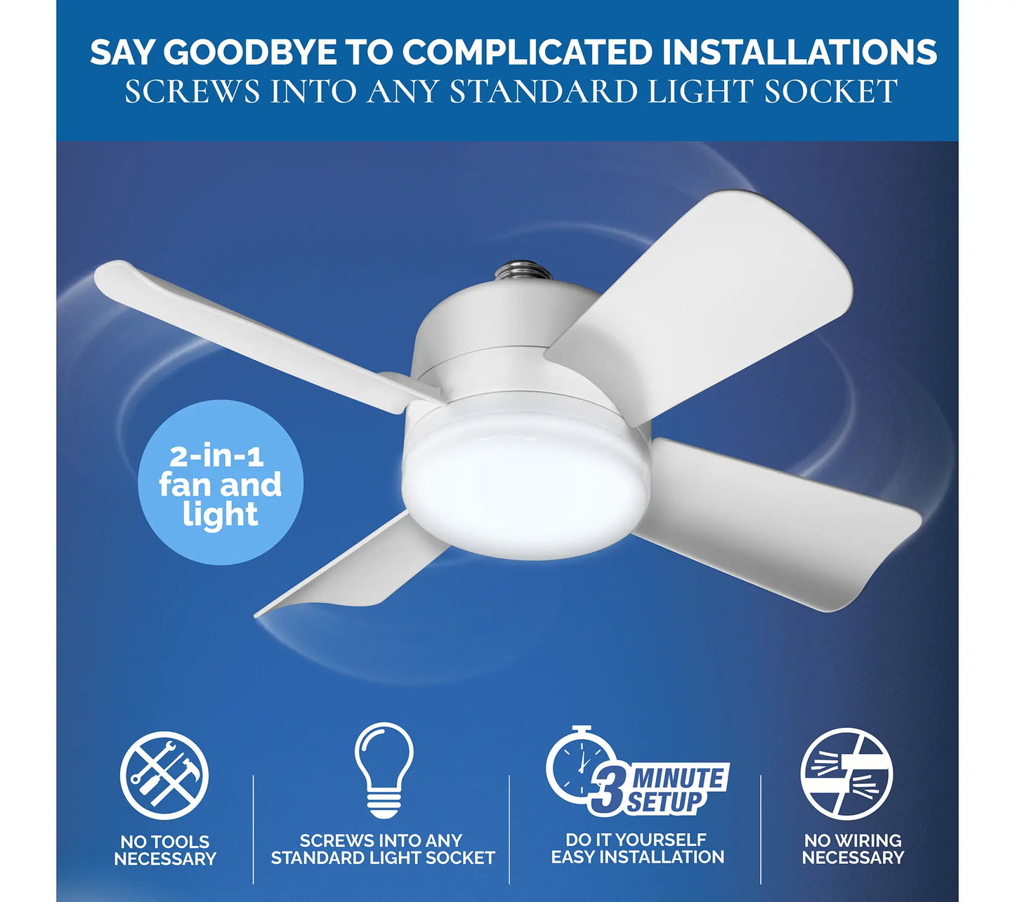Bell & Howell 2-in-1 Socket Ceiling 3 Speed Fan & LED Light with Remote