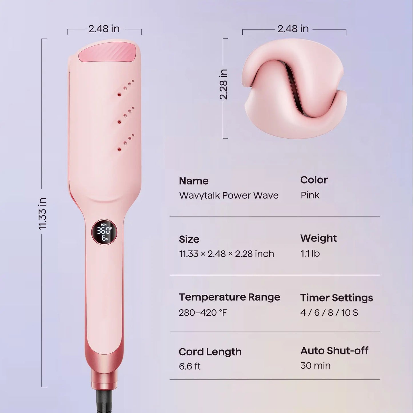 Power Wave Hair Crimper & Curling Wand for Beach Waves with Ionic Technology, Dual Voltage & Lightweight Design, Reducing Frizz & Damage, Perfect for Travel