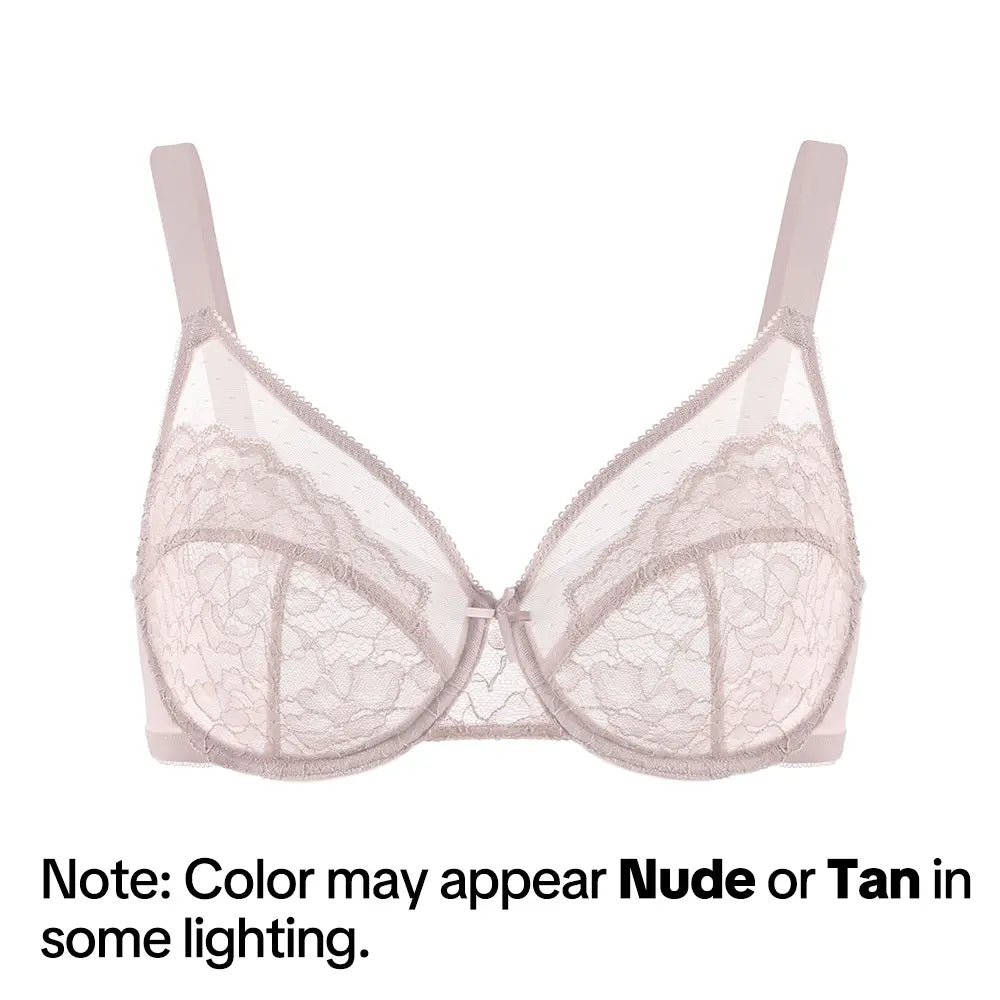 💜Enchante Floral Lace Plus Size Underwire Unlined Unpadded Minimizer Full Coverage Bra Women's Wear Comfortable Breathable Mesh Cup
