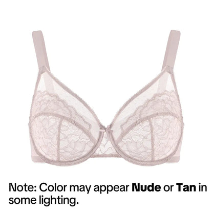 💜Enchante Floral Lace Plus Size Underwire Unlined Unpadded Minimizer Full Coverage Bra Women's Wear Comfortable Breathable Mesh Cup