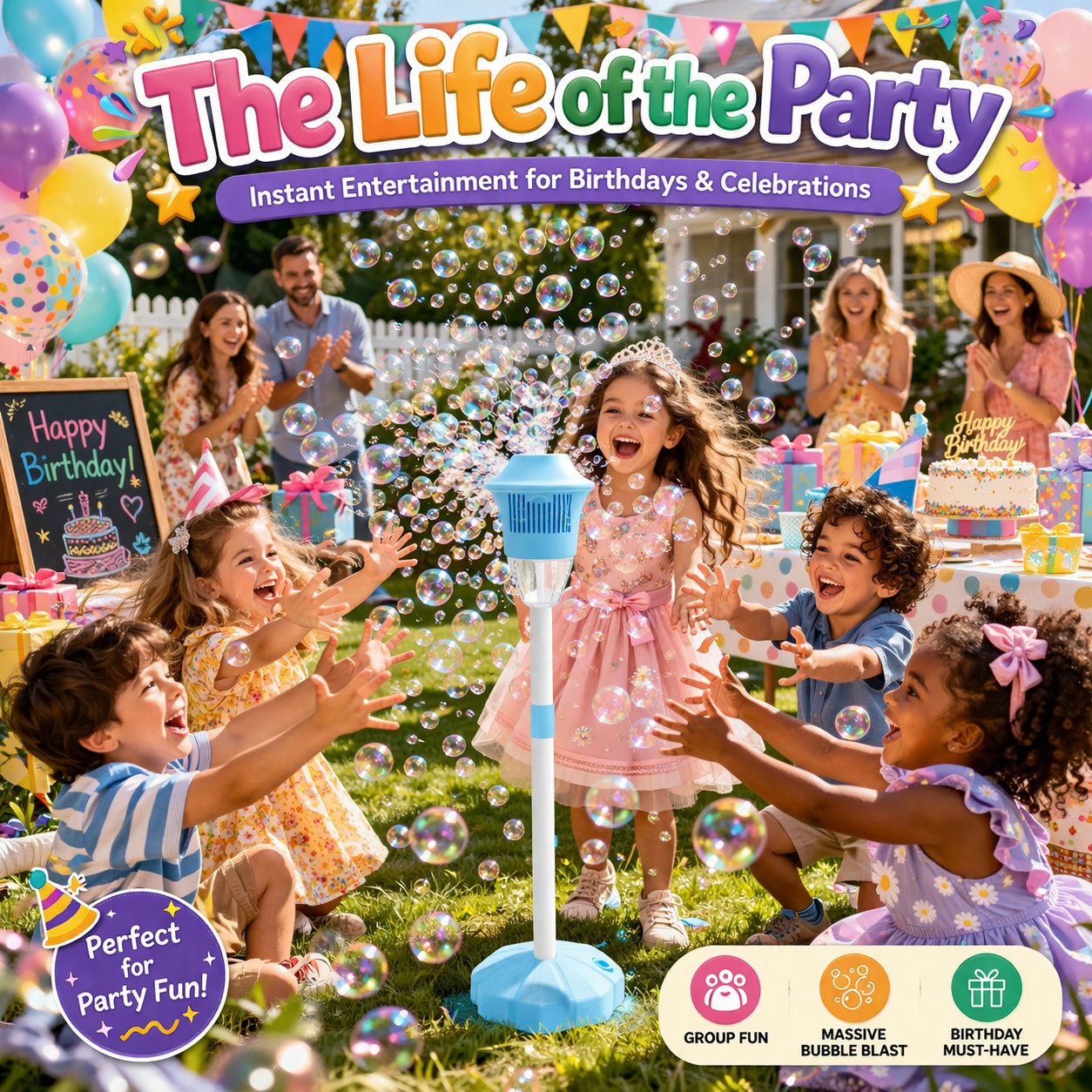 ✨ One-Button Bubble Machine – LED Lights, Day & Night Fun, for Kids & Parties